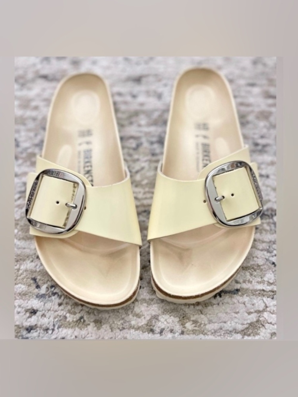 Birkenstock Madrid Big Buckle Sandals 40 High Shine Leather Cream Butter